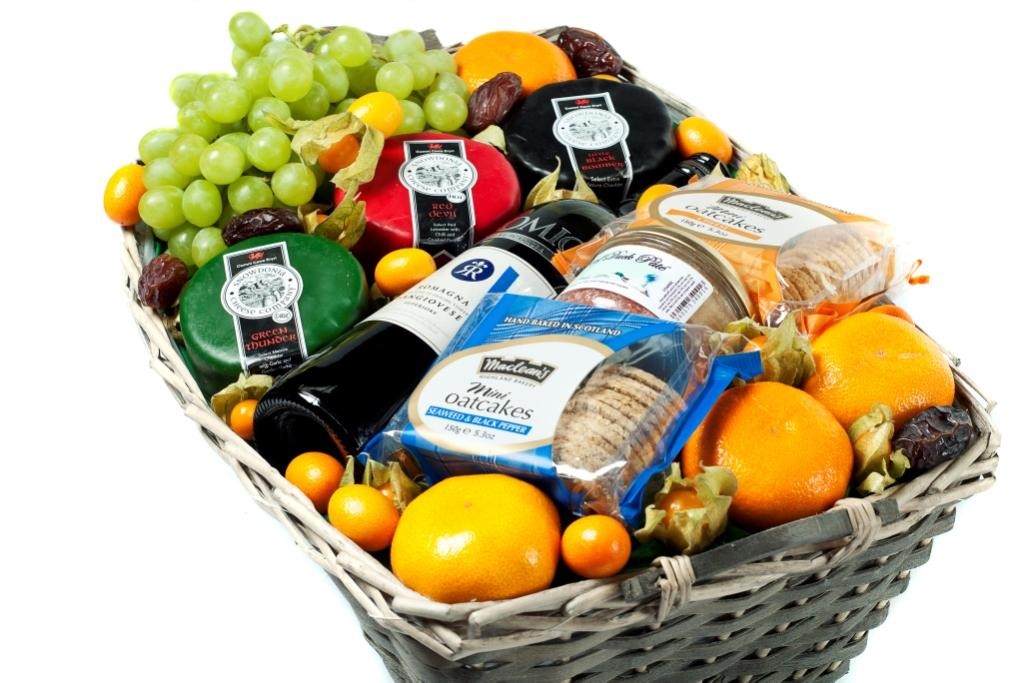 Send Cheese And Wine Fruit Basket | Gifts International